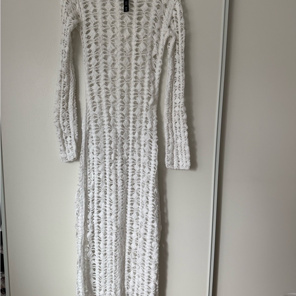 Beach Riot White Crochet Long-Sleeve Maxi Swim Cover-Up - Picture 5 of 6